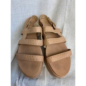 Stuart Weitzman Beige Platform Wedge Sandal Studded Size 8.5